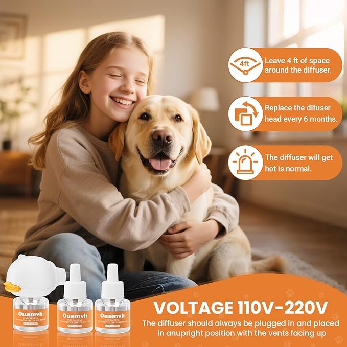 Dog Calming Diffuser,Relaxing Solution for Stress and Anxiety in Dogs, Reducing Scratching and Barking Behaviors in Puppies, Medium, and Large-Sized Dogs,Help Train Dog to Pee