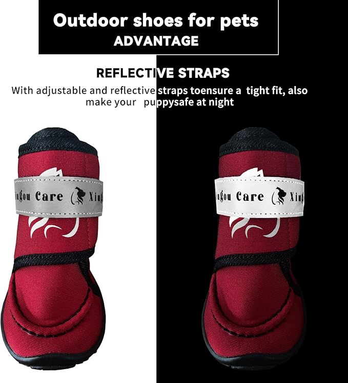 Dog Shoes for Small, Medium and Large Dogs - Waterproof for Rainy Days, Fit for Winter Snow and Hot Summer Roads, with Anti-Slip Soles for Indoor Hard Floors (Red, Size 7)