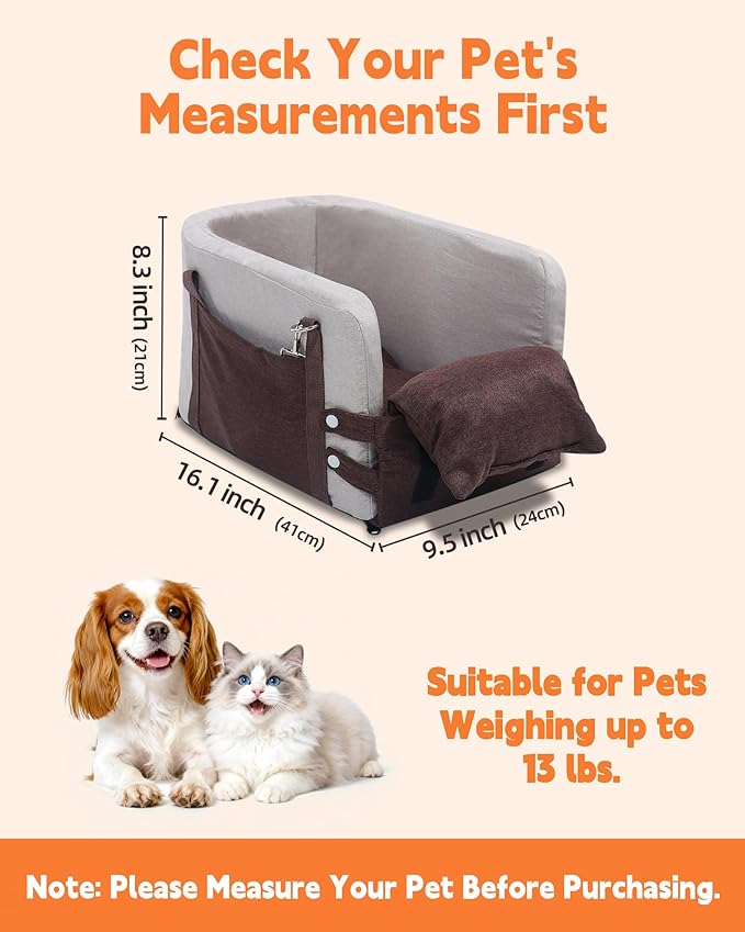 JZXOIVA Console Dog Car Seat & Travel Bed for Small/Medium Dogs, Booster Dog Car Seat with Safety Tether, Non-Slip Base, Washable Cover, Front or Back Seat Pet Carrier Bed, Black