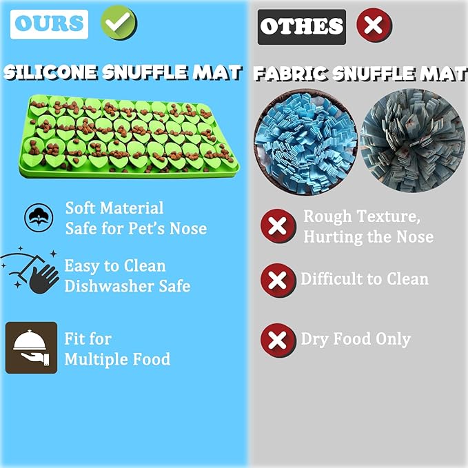 Silicone Snuffle Mat for Dogs Slow Feeder Lick Mat with Suction Cups Dogs Sniff Mat Dogs & Cats Entertainment Toys for Boredom(Green)