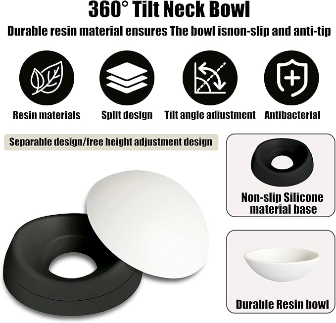 French Bulldog Food Bowl- Slanted Tilted Pug Food Water Bowl,Cat Bowl- Feeder for Frenchie/Shih Tzu/Flat Faced Small Dogs/Puppies/Cats (Black, 4 Cup)