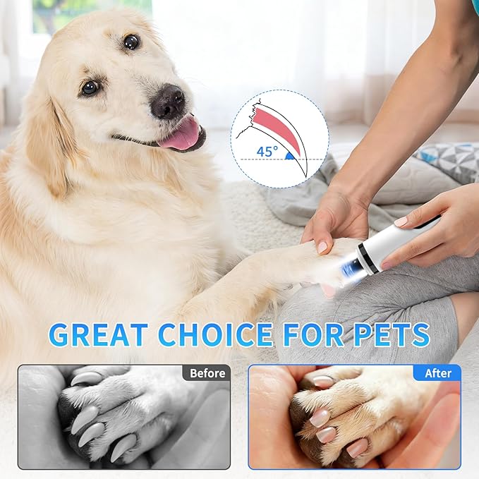 3-Speed Pet Nail Grinder,Professional Dog Nail Grinder with 2 LED Lights,Electric Nail Clippers for Cats and Dogs,Pet Paw Trimming and Grooming,2000mah USB Rechargeable for Small Medium Large Dogs