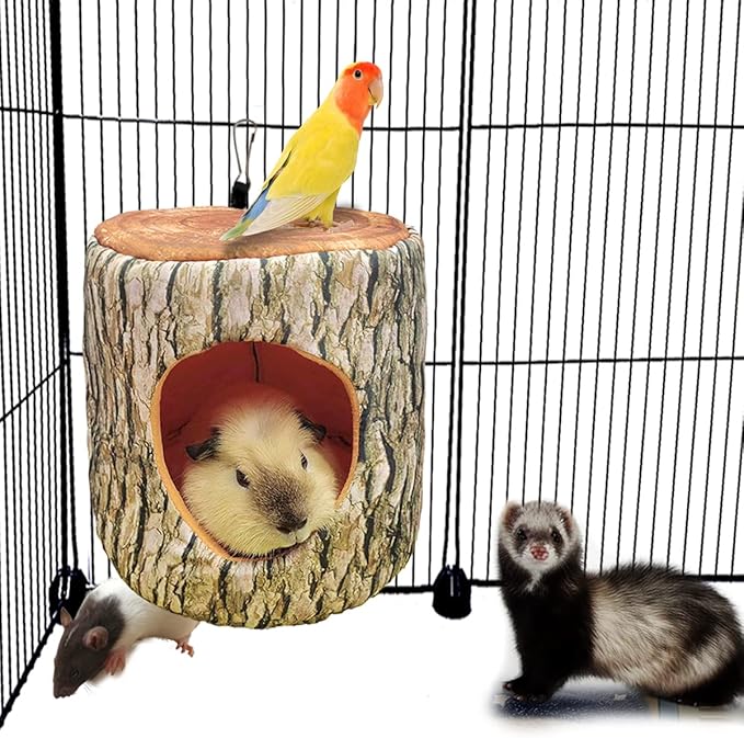 Guinea Pig Rat Ferret Tree Hole Bed and Hammock Tunnel, Hanging Bunk, Parrot Bird Hideout, Small Animals Soft Bed (3.Tree Hole)