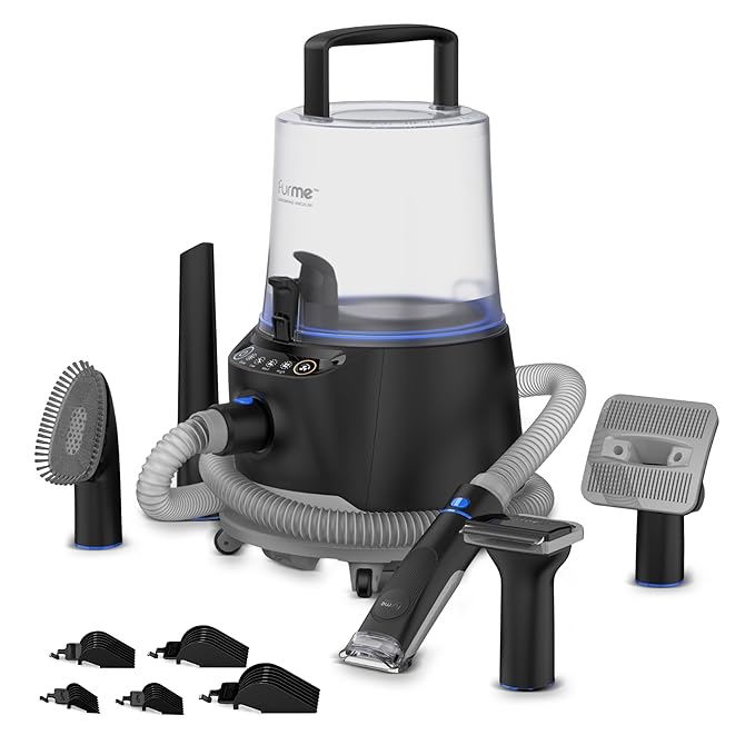 FURME Original Pet Grooming Vacuum Kit - Cat & Dog Grooming Kit for Easy Pet Care at Home, Quiet & Safe Dog Hair Remover Machine with Brush, Clipper, Shedding & Cleaner Tools & 1L Canister