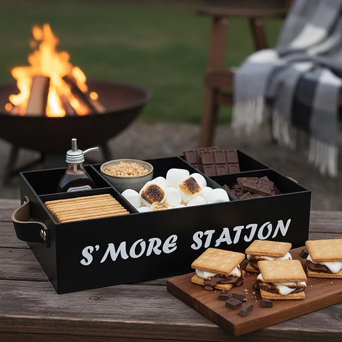 Smores Station S'mores Bar Holder,Smores Caddy, Smore Accessories Organizer, Perfect for Marshmallow Roasting Sticks, Chocolate, S'mores s Sticks, Kit Maker-Acrylic