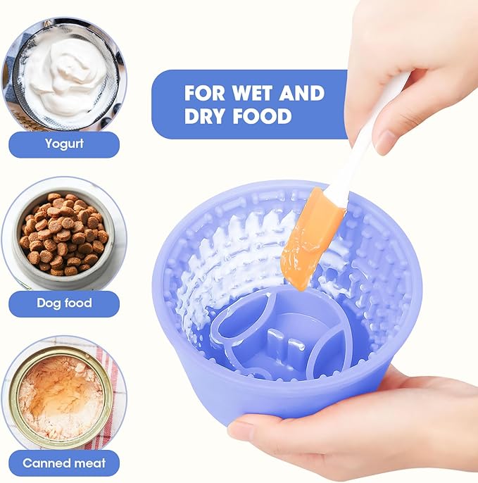 Slow Feeder Dog Bowl,Non-Slip Lick and Freeze Bowl for Dogs,Long Lasting Silicone Licking Mat for All Dog Sizes,Anti-Chocking and Reduce Anxiety(Blue)