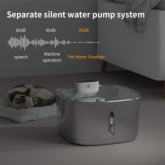 Cat Water Fountain Stainless Steel- 108oz/3.2L Pet Water Fountain Cordless with Motion Sensor, 4 Replacement Filters, Ultra-Quiet Auto Dog Water Dispenser Battery Powered (Stainless Steel)