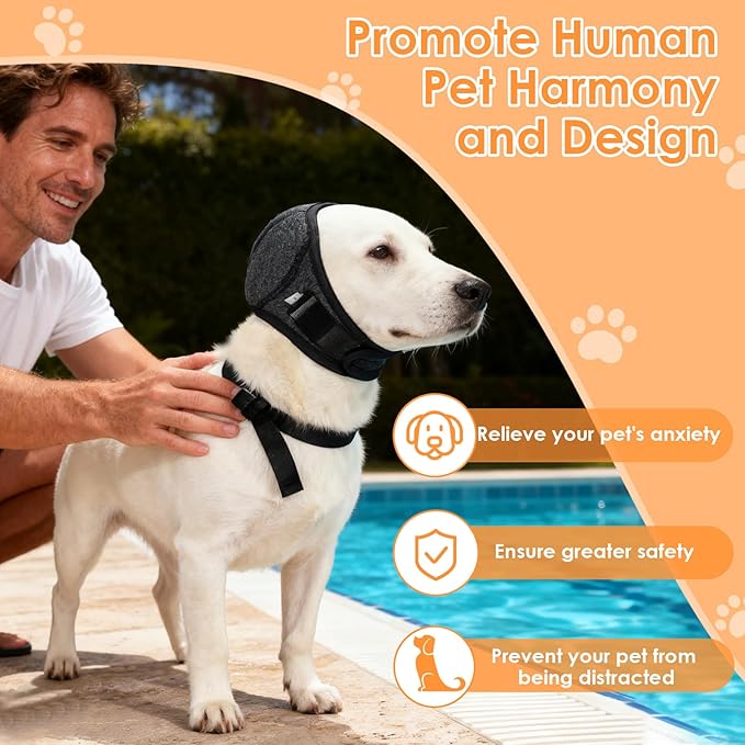 Rosvola Dog Quiet Ear Cover, Dog Ear Covers for Bath, Dogs Calming Hood, Anxiety Relief Pet Ear Cover Muffs for Bath Grooming Thunder Fireworks (M)