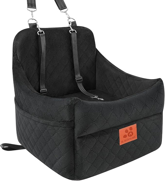 Dog Car Seat for Small/Medium Dogs, Dog Booster Car Seats with Thick Cushion for Dogs Under 35lbs, Detachable Washable Pet Carseat with Storage Pockets, 2 Safety Belts(Black)