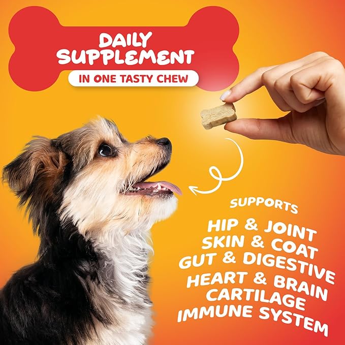 Dog Vitamins and Supplements - 20-in-1 Multivitamin Treats for Dogs - Glucosamine, Probiotics, Wild Alaskan Salmon Oil, Chondroitin, MSM & More - Peanut Butter Flavor - 90 Count