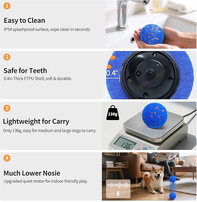 SCHITEC Interactive Dog Toy Ball - Automatic Bouncing, Rolling & Vibrating Motorized Ball for Medium Large Dogs, Rechargeable Self-Moving Electronic Pet Toy for Boredom & Indoor Chase(Blue)