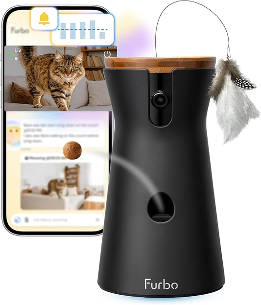 Furbo 360° Cat Camera [Subscription Required] Unlock w/Paid Plan: Home Security & Pet Safety Alerts, Rotating Treat Toss w/ 2-Way Speaker, Smart Cam w/Phone App (Low Risk, 3mo Min. Cancel Anytime)