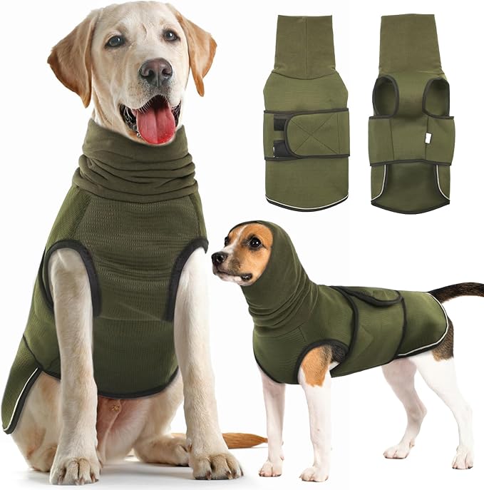 IDOMIK Dog Anxiety Calming Hoodie,Breathable Dog Anxiety Jacket Vest Coat for Thunderstorms,Fireworks,Vet Visits,Separation,Adjustable Dog Hoodies for Noise Block & Ear Protection Recovery,Green,3XL