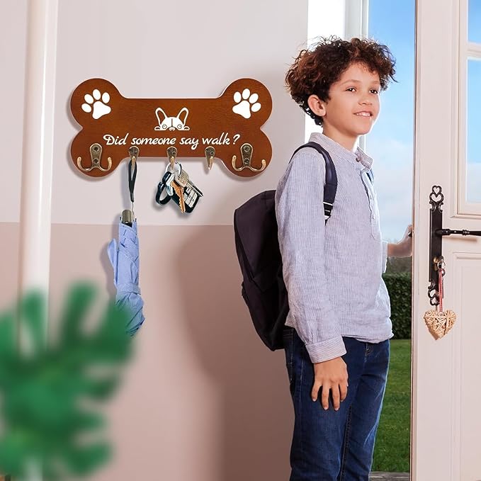 PROOTORBone Shape Dog Leash Holder for wall Mount and Storage Organizer, 11.8'' x 5.9'' x 3.7 - Coat Rack with 5 Hooks Cute House Warming Gift for Dog Lovers, Door and Bedroom Decor