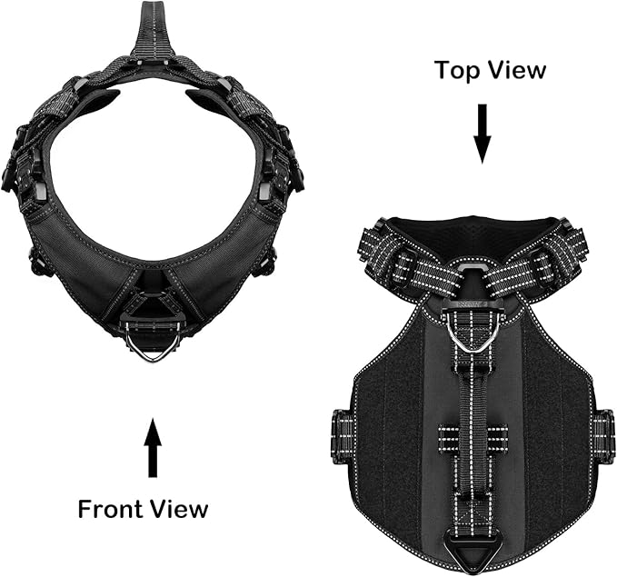 ICEFANG GN8 Tactical Dog Harness with 4X Metal Buckles for X-Large Sized Dogs,Reflective in Training Walking K9 Vest,No-Pull Front Leash Clip,Adjustable Pet Harness (Black, X-Large (Pack of 1))