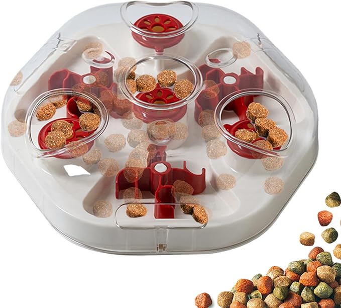 Dog Treat Puzzle - Slow Feeding Game, Sliding Treat Dispenser Toy, Motivating Food Plate | Entertaining Home Play Boredom Relief Puppy Kitten Medium Large Breed Interactive Training Feeder