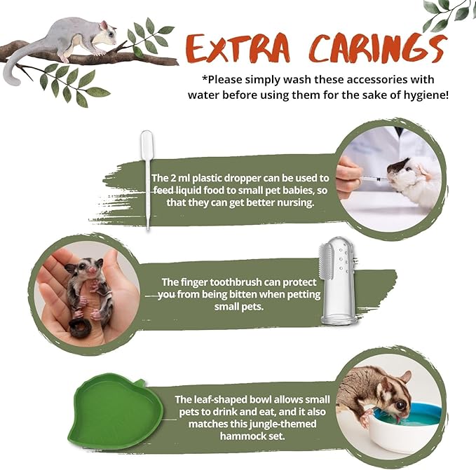 5Pcs Sugar Glider Supplies Cage Accessories Hammock Set Hanging Bed Hideout for Small Animal Pets Hamster Guinea Pig Squirrel Gerbils