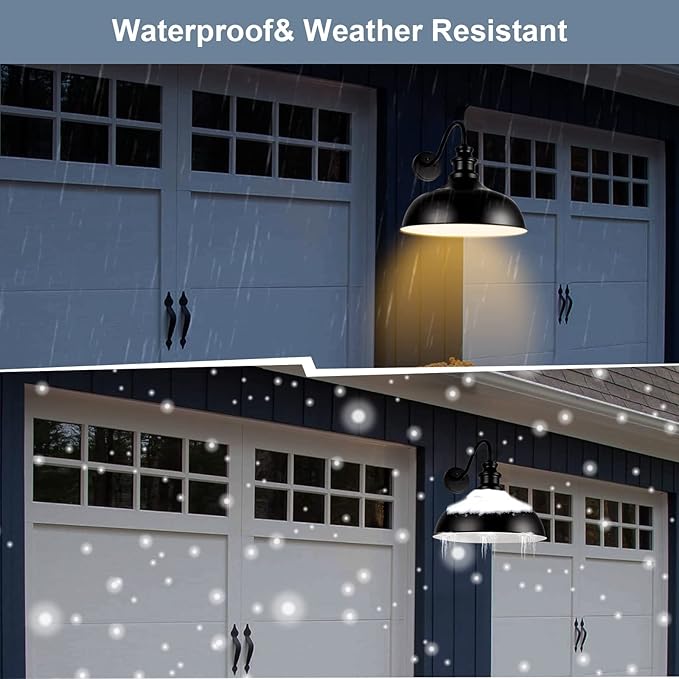 Barn Light Outdoor, 20 Inch Dome Exterior Light Fixture Outside for House, Farmhouse Outdoor Wall Mount Light in Black Finish for Porch, Entryway, Garage, Streetway, RZ015 BK-2PACK