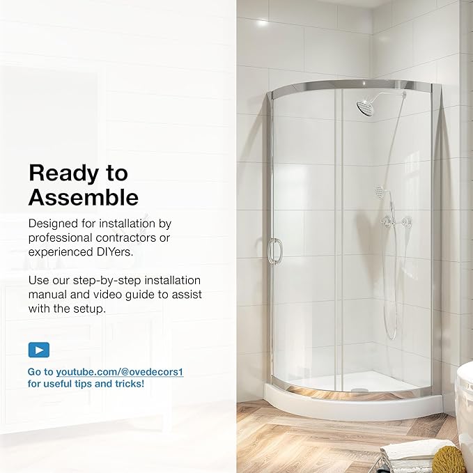OVE Decors Breeze 38 in. Corner Shower, With Included Base, Clear Glass and Chrome Finish