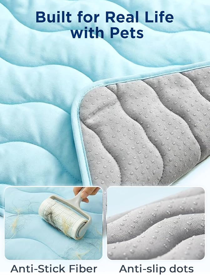 Dog Cooling Mat for Large Dogs, 35"x28" Breathable Self Cooling Crate Mat for Dogs & Cats, QMAX>0.5 Portable Washable Pet Cooling Mat for Dog Bed, Thickened Cool Fiber Indoor/Outdoor Summer,Blue