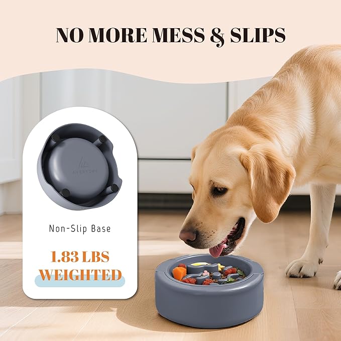 AVERYDAY 3 Pack Slow Feeder Dog Bowl Set, Weighted Changeable Maze Insert Bowls, Anti-Slip Puzzle Feeding Bowl for Wet Dry & Raw Dog Food, Slow Eating Deep Pet Food Dish for Medium & Large Breeds