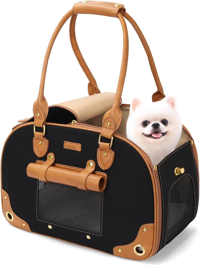 PetsHome Dog Carrier Purse, Pet Carrier, Foldable Waterproof Premium Nylon Pet Travel Portable Bag Carrier for Cat and Small Dog Home/Outdoor Small Black