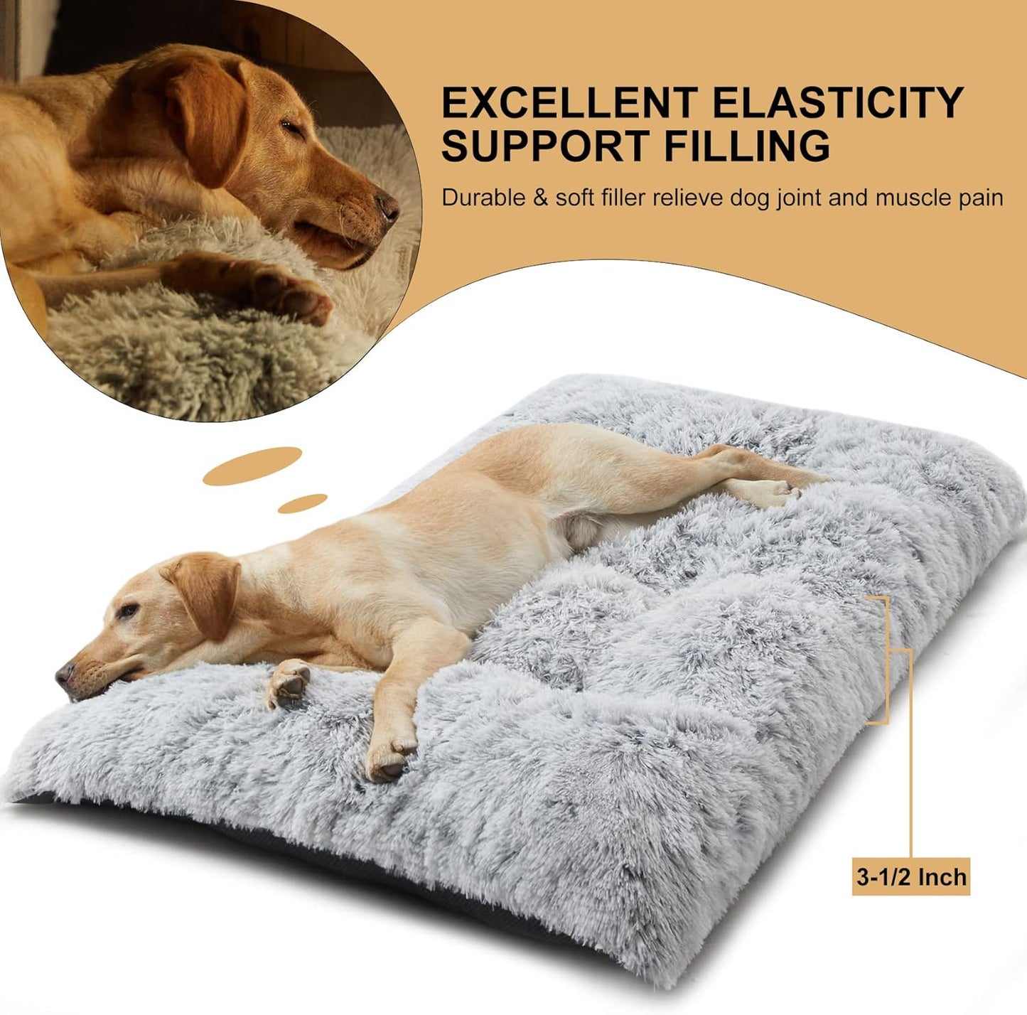 FetchMart Plush Dog Crate Bed for Large Dogs — Anti-Anxiety, Washable | Grey, 35"x23"