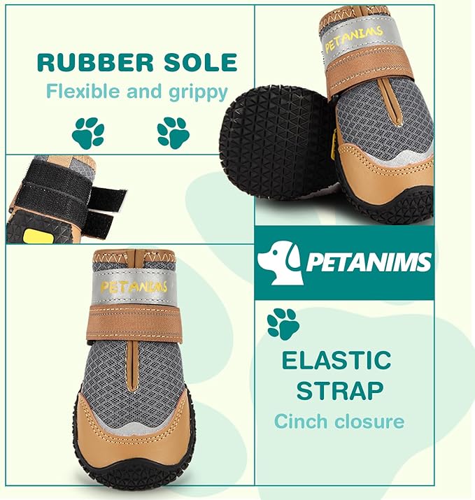 Dog Shoes for Large Dogs, Medium Dog Boots & Paw Protectors for Winter Snow, Breathable Dog Booties for Hot Pavement, Hardwood Floors Gray Size 4