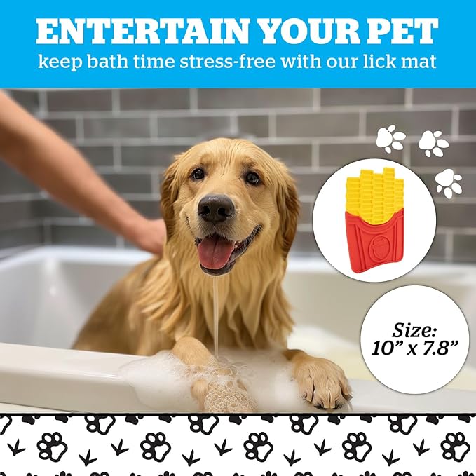 BigMouth French Fries Silicone Lick Mat for Dogs and Cats, Slow Feeder Enrichment Pad, Dishwasher Safe Anxiety Relief Toy