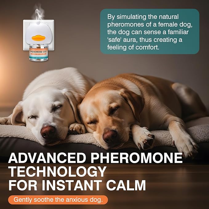 Dog Calming Pheromones Diffuser to Calm Pet 12 in 1 Advanced Kit Appeasing Pheromone for Anxiety Relief (5 Plug in+7 Pack 48ml Refill) Reduce Aggression Fighting Barking Stress (Peach