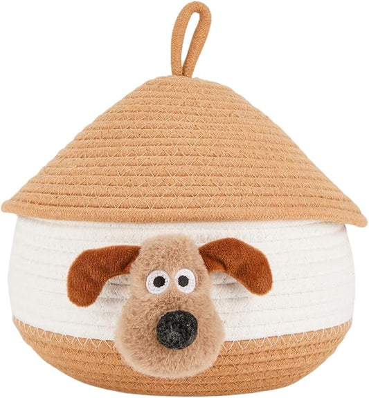Bellar Small Rope Basket With Lid Woven Storage Box Cute Animal Dog Toy Box Organizers Cotton Rope Basket for Kids Small Snack Storage Area Decorative Boxes Aesthetic-8.6''*8.6''-Brown*White