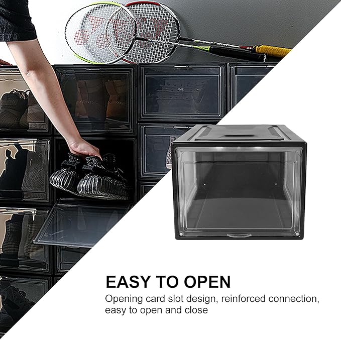 Large Shoe Storage Box Flip Lid Stackable Black Shoe Organizer Container for Men and Women Household Display
