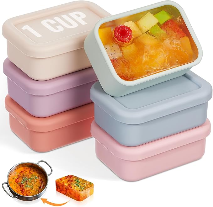 6 Packs 1 Cup Silicone Soup Freezer Molds with Lid Silicone Soup Freezer Trays Rectangle Reusable Food Preserving Tray Freezing Sauces Stews(Multiple Color)