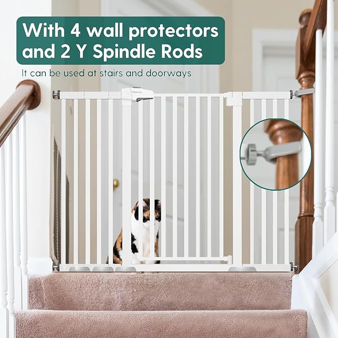 BABELIO 36" Tall Baby Gate, PressGuard P7, 29-55" Auto Close Pressure Mounted Dog Gate for Doorways & Hallway, Basics Easy Walk Thru Pet Gate, Extra Wide Metal Child Gate, White