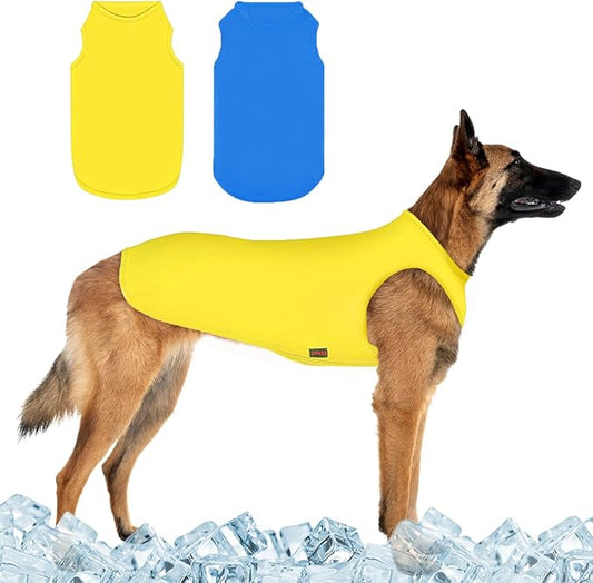 2 Pieces Dog Shirts, Soft and Cool Dog Sleeveless Vest, Breathable Lightweight Pet Tshirt, Summer Pet Apparel Tank Top for Medium Large Pets - Yellow+Blue (M)