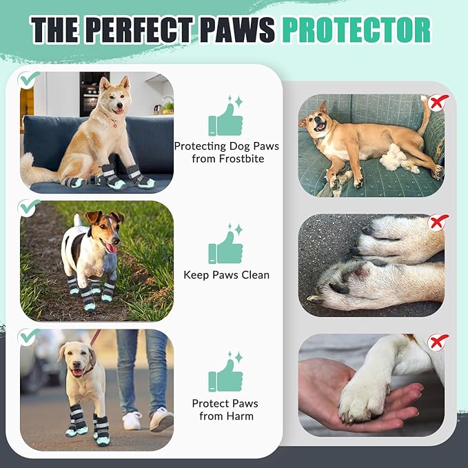 Lukovee Dog Shoes - Waterproof Fleece Lined Dog Boots for Large Small Medium Dogs, Reflective Booties with Non-Slip Rubber Sole for Rain Winter Cold Weather (Green,Size 1)