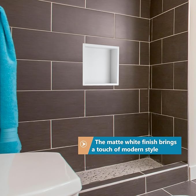 12"×12" Stainless Steel Shower Niche, Recessed Shower Caddy, Bathroom Shelf Insert Fits for 11"x11" Wall Hole Installation (Matte White)