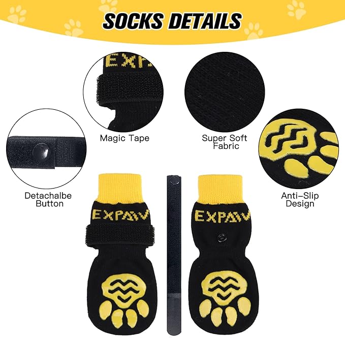 EXPAWLORER 6PCS Anti-Slip Dog Socks to Prevent Licking Paws,Dog Shoes for Hot Pavement,Best Paw Protector Traction Control on Hardwood Floor,Dog Booties for Puppy Small Medium Large Senior Dogs