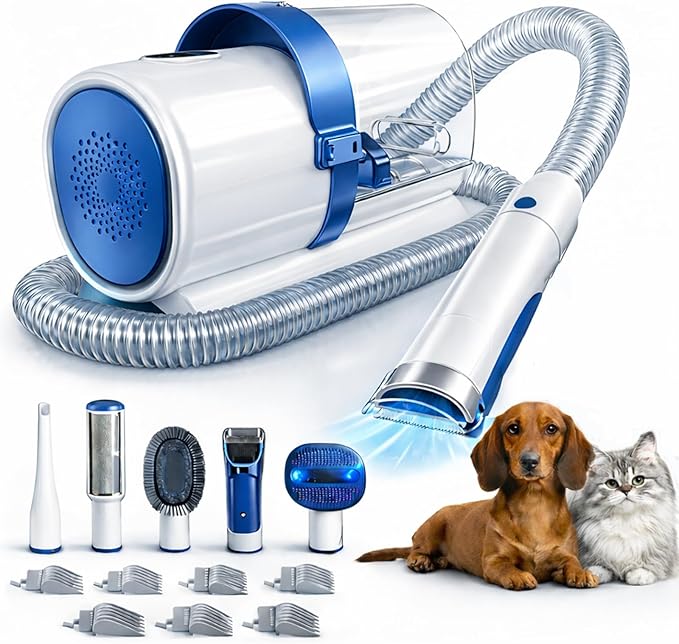 Simple Deluxe 10000Pa Strong Pet Vacuum for Shedding Grooming Kit with Hair Clippers & Shedding Brush, Dogs & Cats Hair Remover Vacuum with 2.5L Dust Cup, 3 Levels, 5 Grooming Tools，Low Noise, Blue