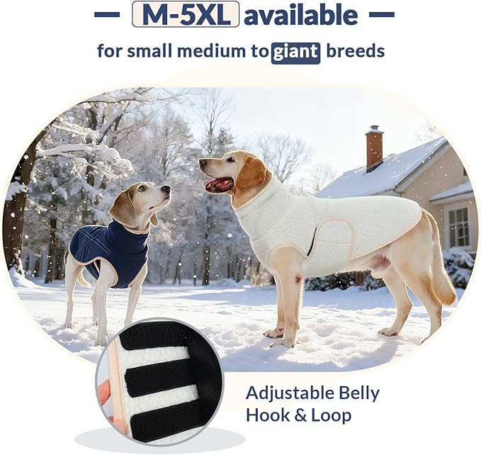 ROZKITCH Reversible Big Dog Sweater for Large, Thick Dog Vest Fleece Sherpa Sweater, Adjustable Double-Sided Plush Sweatshirt for Outdoor Hiking Climbing Walking Large Breeds DarkBlue 2XL
