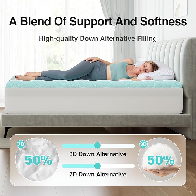 Novilla Cooling Mattress Topper Twin Size,Mattress Pad with Deep Pocket for 8-21" Mattress,Soft Mattress Cover for Back Pain Relief,3D+7D Down Alternative Bed Topper for Hot Sleepers