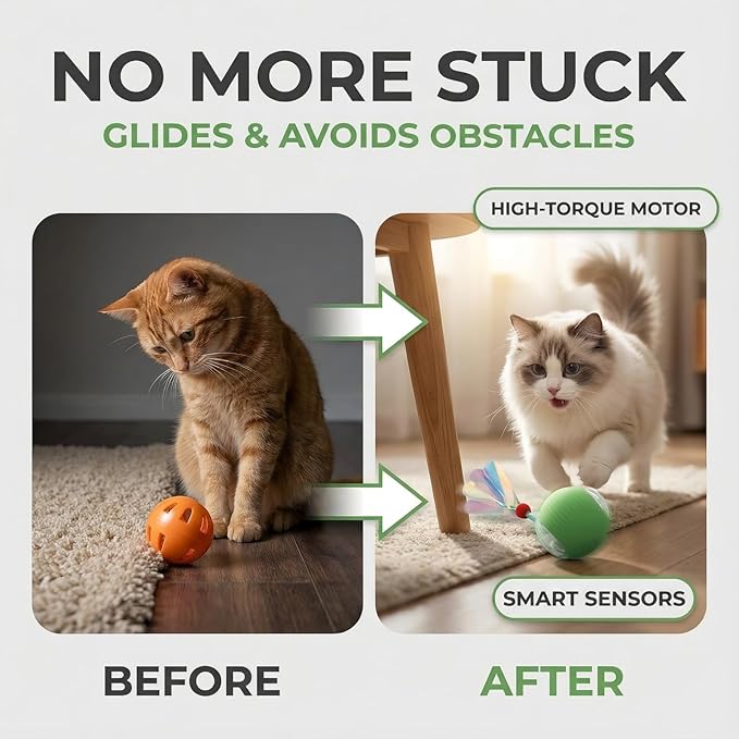 JBD Smart Cat Toy Ball Bundle - 2 Pack (Red & Green) - Interactive Automatic Rolling Balls for Indoor Cats - Day & Night Mode (Active & Silent)