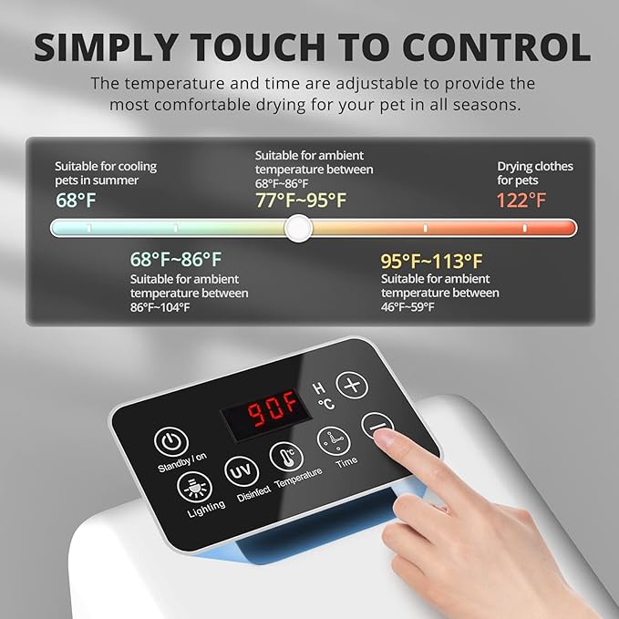 Simple Deluxe 60L Automatic Pet Dryer Box, 40dB Low Noise 360°Circulating Air Dryer for Cats and Small Dogs, Professional Fast Drying Blower with Smart Control Panel