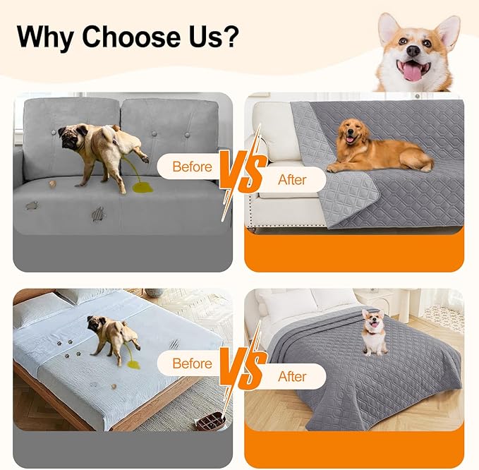 Smiry Waterproof Dog Blanket, 68x82 Inch Soft Pet Bed Cover Reversible, Washable Sofa Couch Furniture Protector for Small Medium Large Dog Puppy Cat, Geometric, Grey/Light Grey