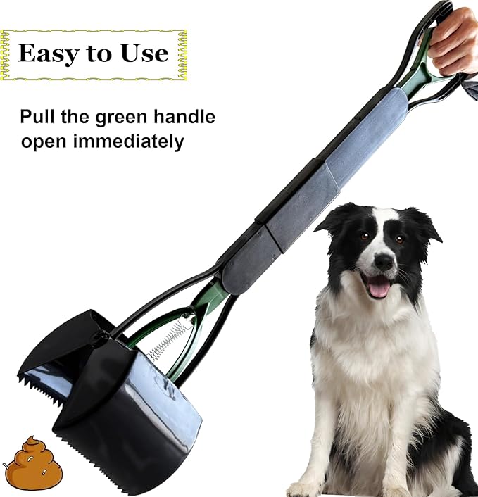Dog Pooper Scooper for Large Medium & Small Dogs Heavy Duty,Long Handled Dog Poop Scooper for Grass,Durable Dog Poop Pick Up Tool (Dark Green)