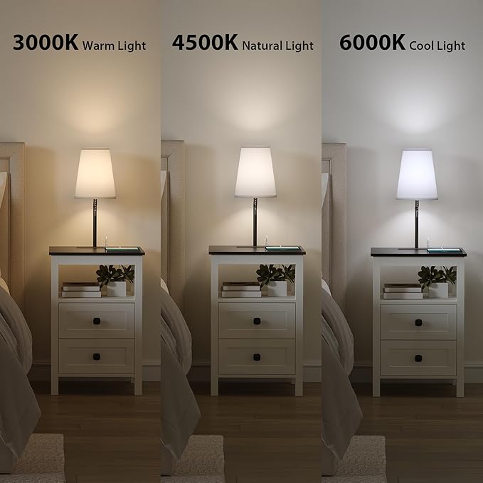WOPITUES Nightstand with Charging Station, Farmhouse Night Stand with Drawers, Bedside Table, End Table for Bedroom, Living Room, Rustic White & Black