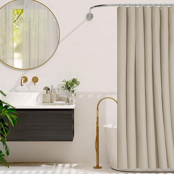 Clara Clark Beige Bathroom Set - Bathroom Sets with Shower Curtain and Rugs, 26PC Bathroom Accessory Set, Shower Curtain Set with Adhesive Corner Shower Caddy Hanging & Soap Dispenser