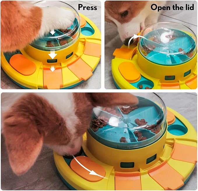 Dog Puzzle Toys Press Slow Feeder Interactive Enrichment Toys Pets Puppy IQ Trainning Treat Dispenser Food Leaker Bowl(Yellow)