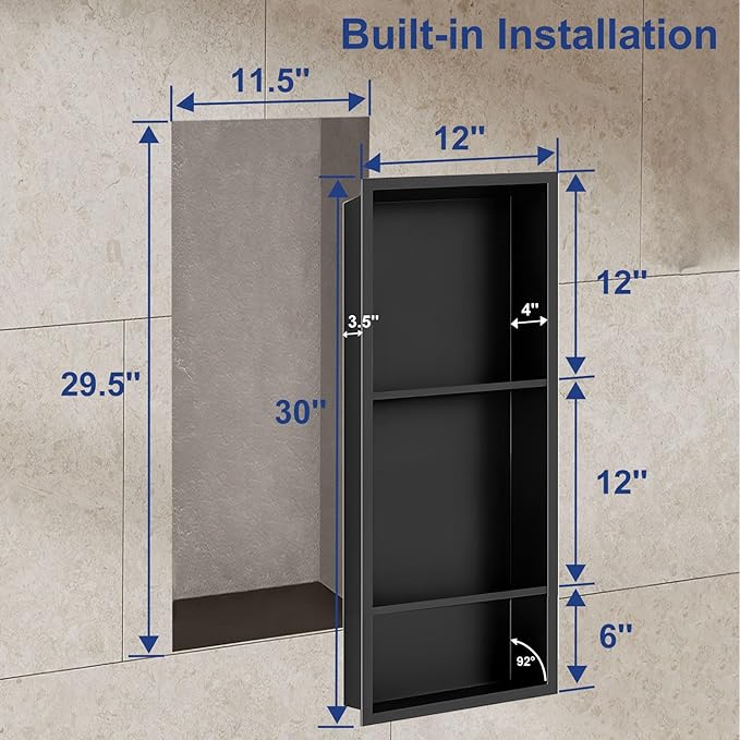 Shower Niche, Stainless Steel Elegant Bathroom Niche, No Tile Needed Recessed Shower Shelf Organizer for Storage