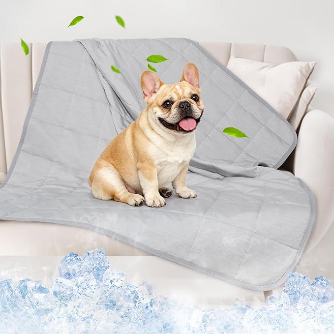 Dog Cooling Blanket, 0.4 Q-MAX Cooling Blanket For Large Dogs Washable, Cool To Touch Dog Blankets For Bed Cover, Soft Lightweight Cooling Dog Blanket Help Your Pet Sleep Well In Summer (43"×55"/Grey)